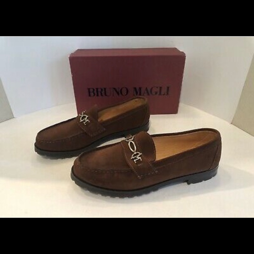 Suede Brown Loafers W/designer Logo Heel